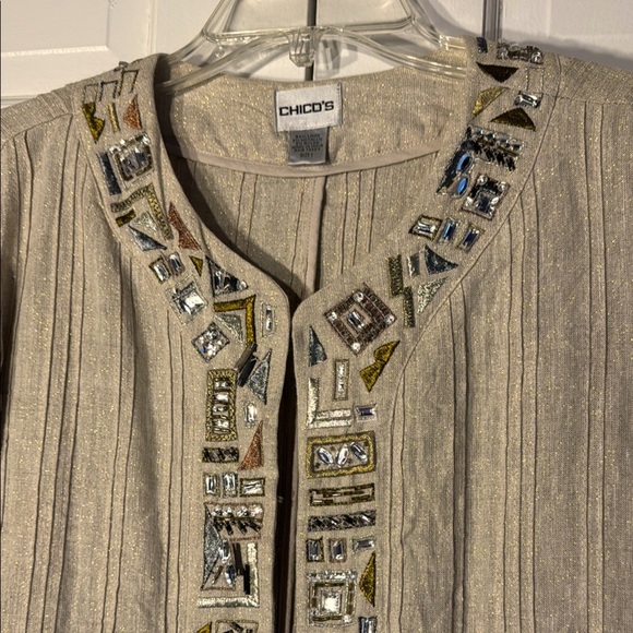 Chico's Vintage Beige Embellished Women's Topper/Jacket - Picture 6 of 10